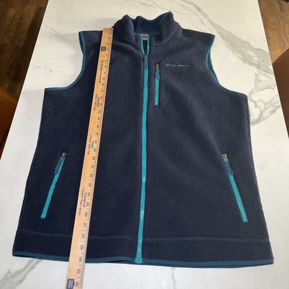 Eddie Bauer Lot of 2 Gray Blue Fleece Vest Zip Up Size TL Three Zip Pockets Logo - Picture 12 of 16